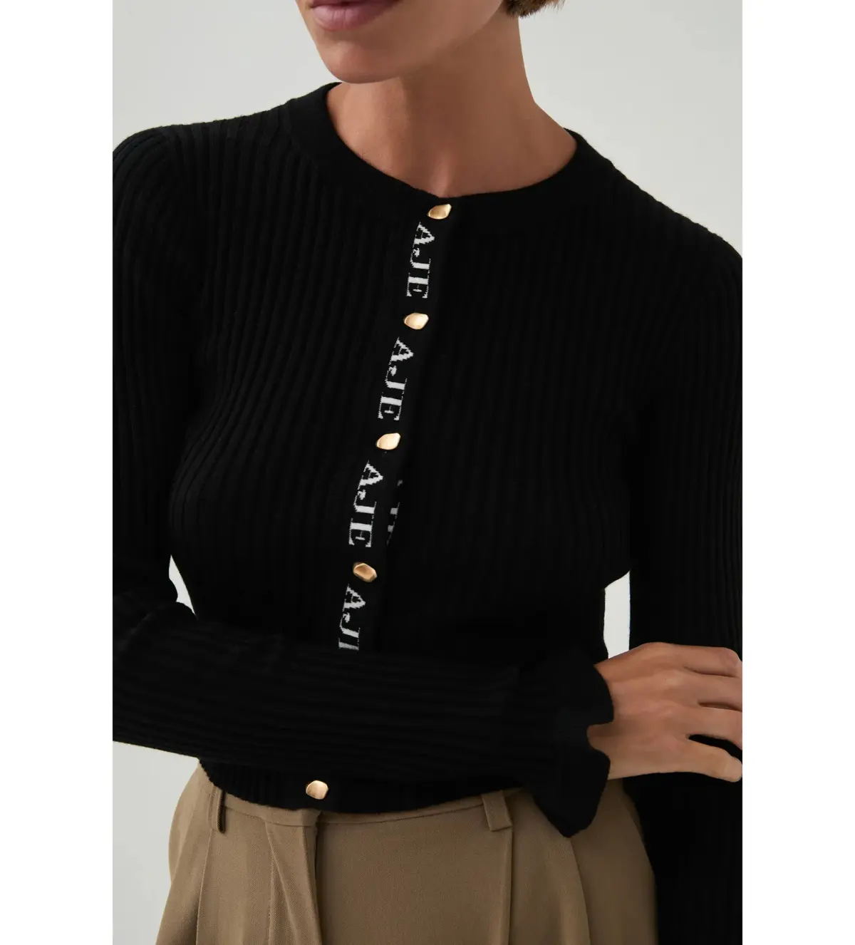 Aje Alchemy Knit Cardigan Black/Ivory Logo Size S/AU 8 - Image 5