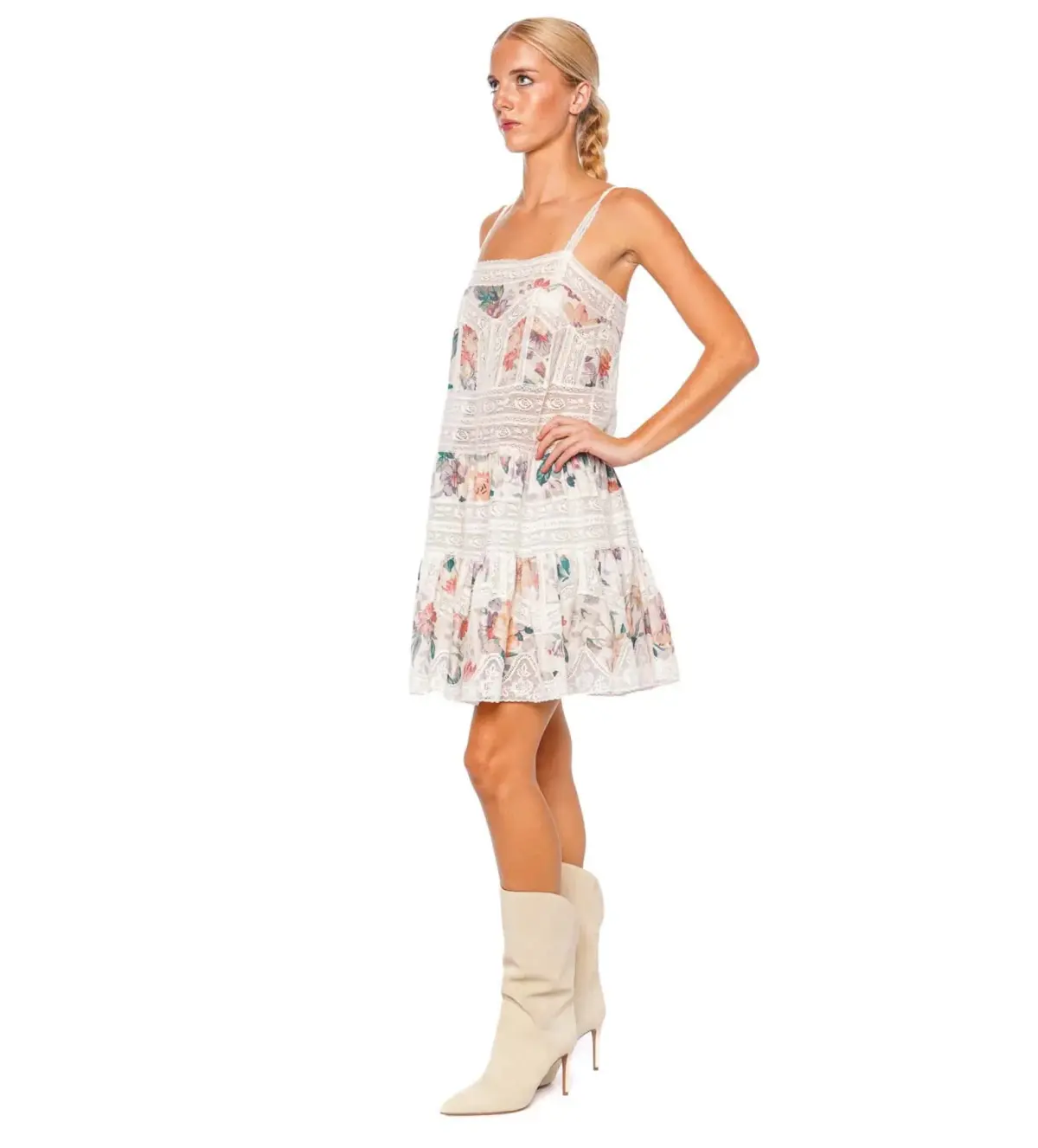 Zimmermann Acacia Lace Trim Mini Dress Cream Multi Floral Size 0P / AU 6P - Image 2