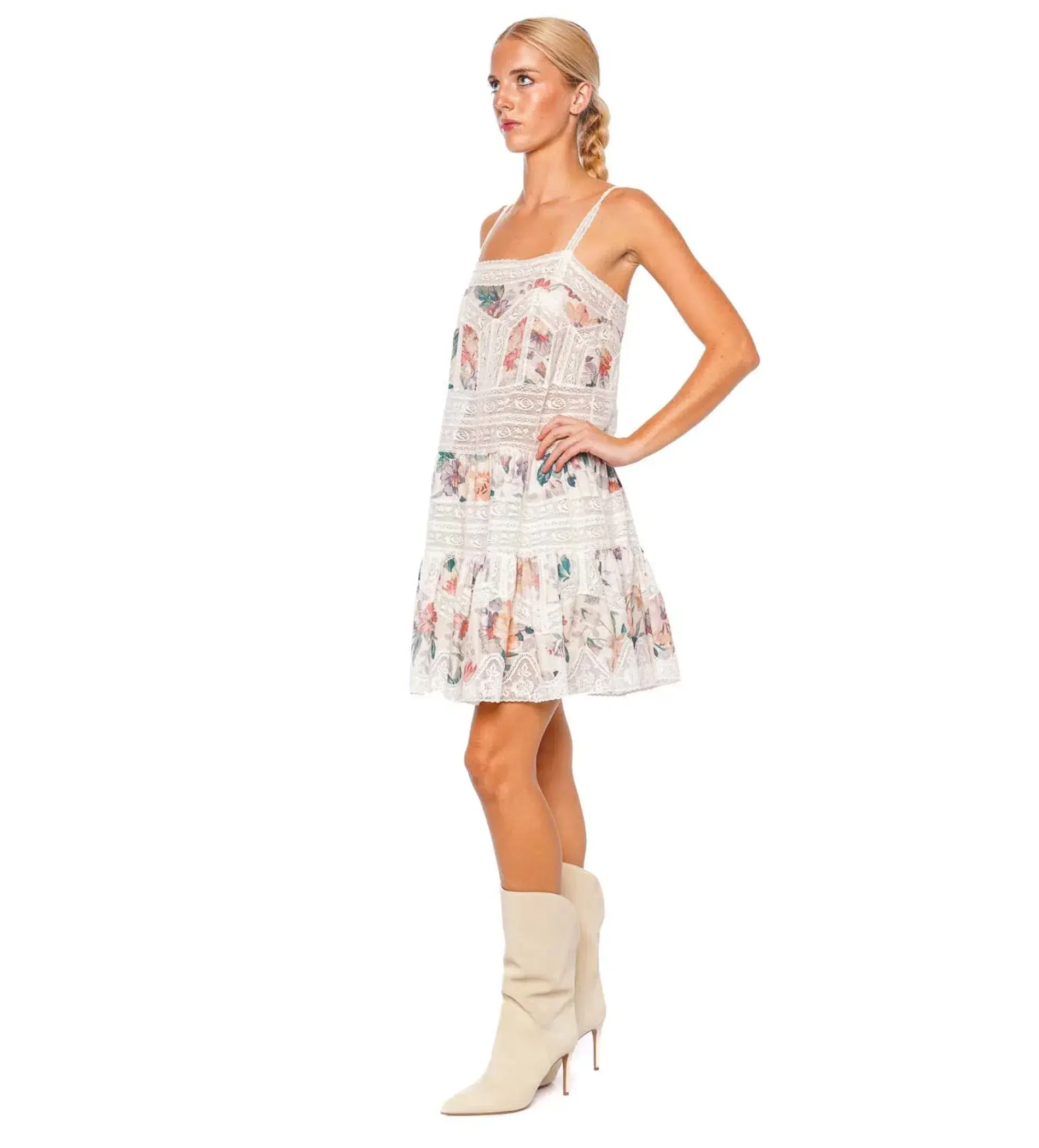 Zimmermann Acacia Lace Trim Mini Dress Cream Multi Floral Size 0P / AU 6P - Image 2