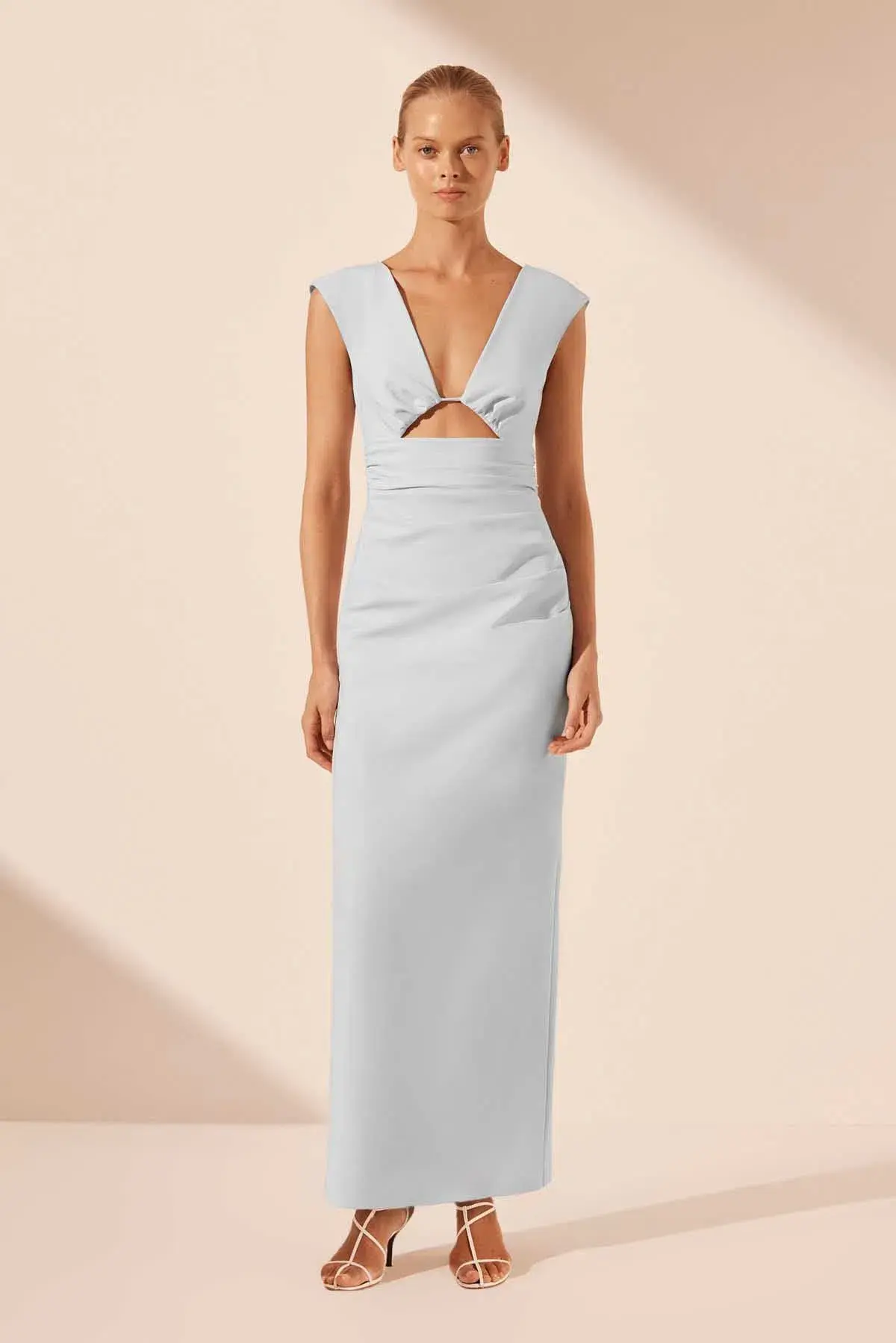 Shona Joy Lani Plunge Cut Out Maxi Dress in Sky Blue Size 12 - Image 1