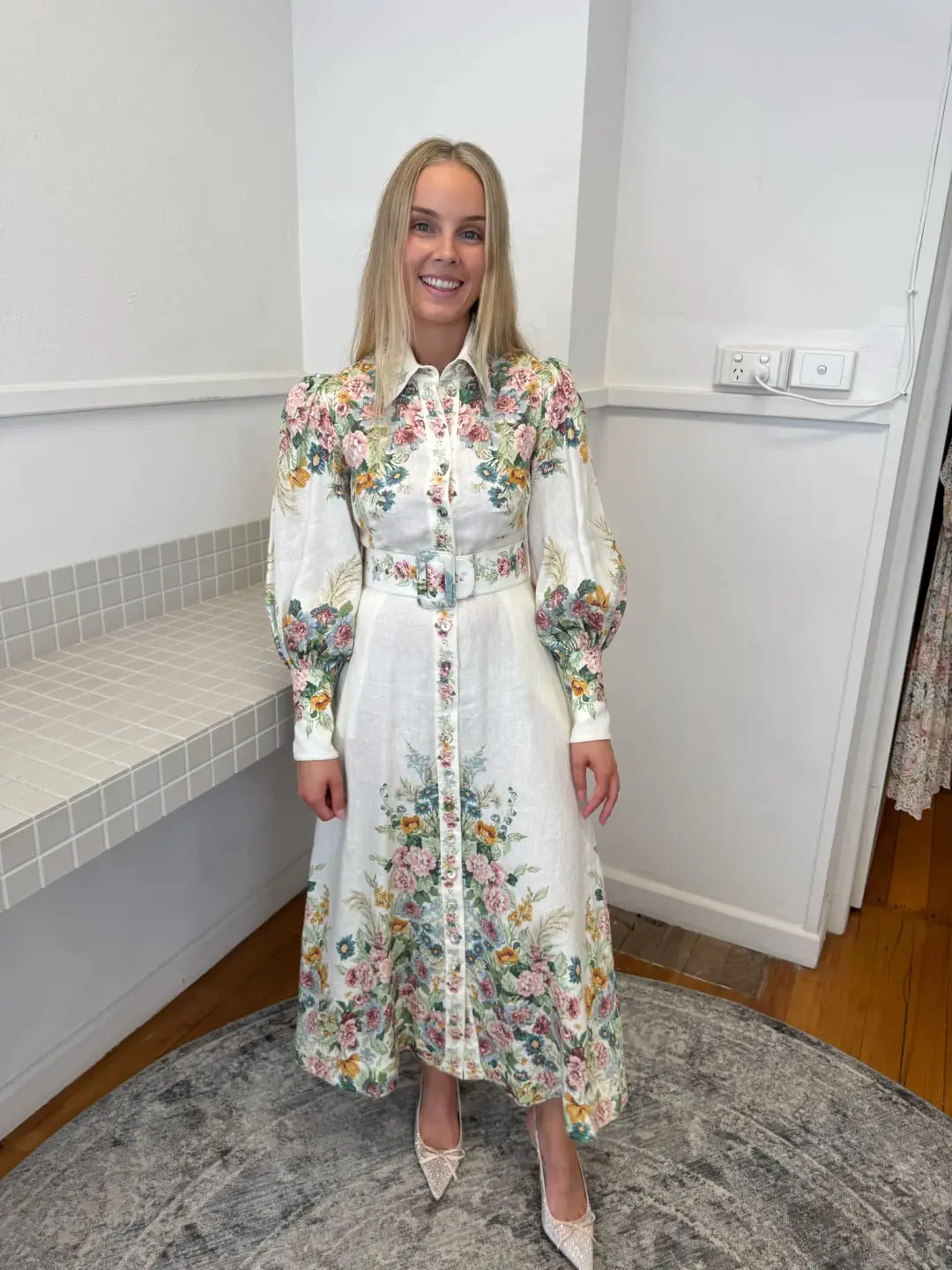 Zimmermann Wavelength Bell Sleeve Midi Dress for rent on The Volte - main image