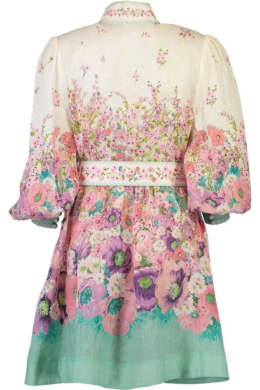 Zimmermann Jude Buttoned Mini Dress in Aqua Gradient Floral Size 0 / AU 8 - Image 4