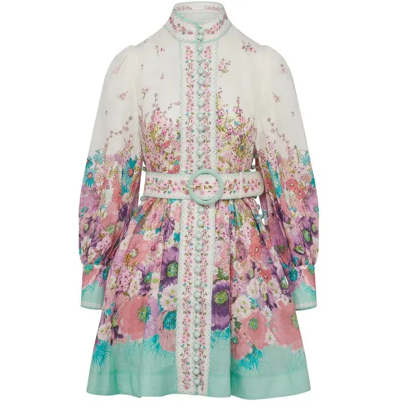 Zimmermann Jude Buttoned Mini Dress in Aqua Gradient Floral Size 0 / AU 8 - Image 3