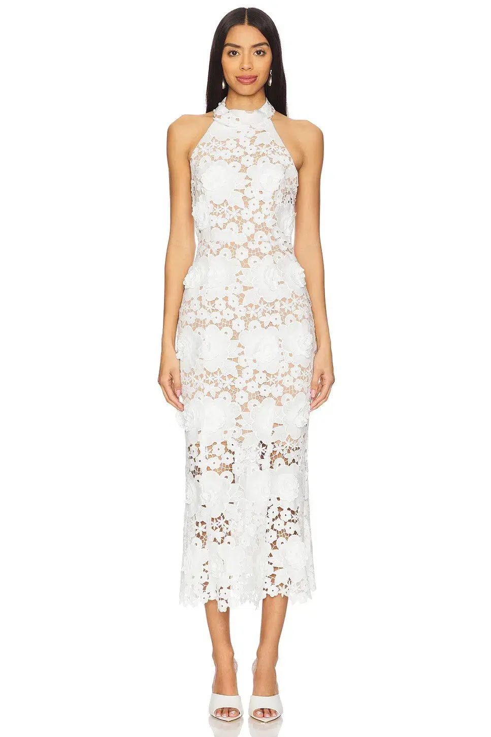 Elliatt Daffodil Lace Halter Midi Dress White Size M / AU 12 for rent on The Volte - main image