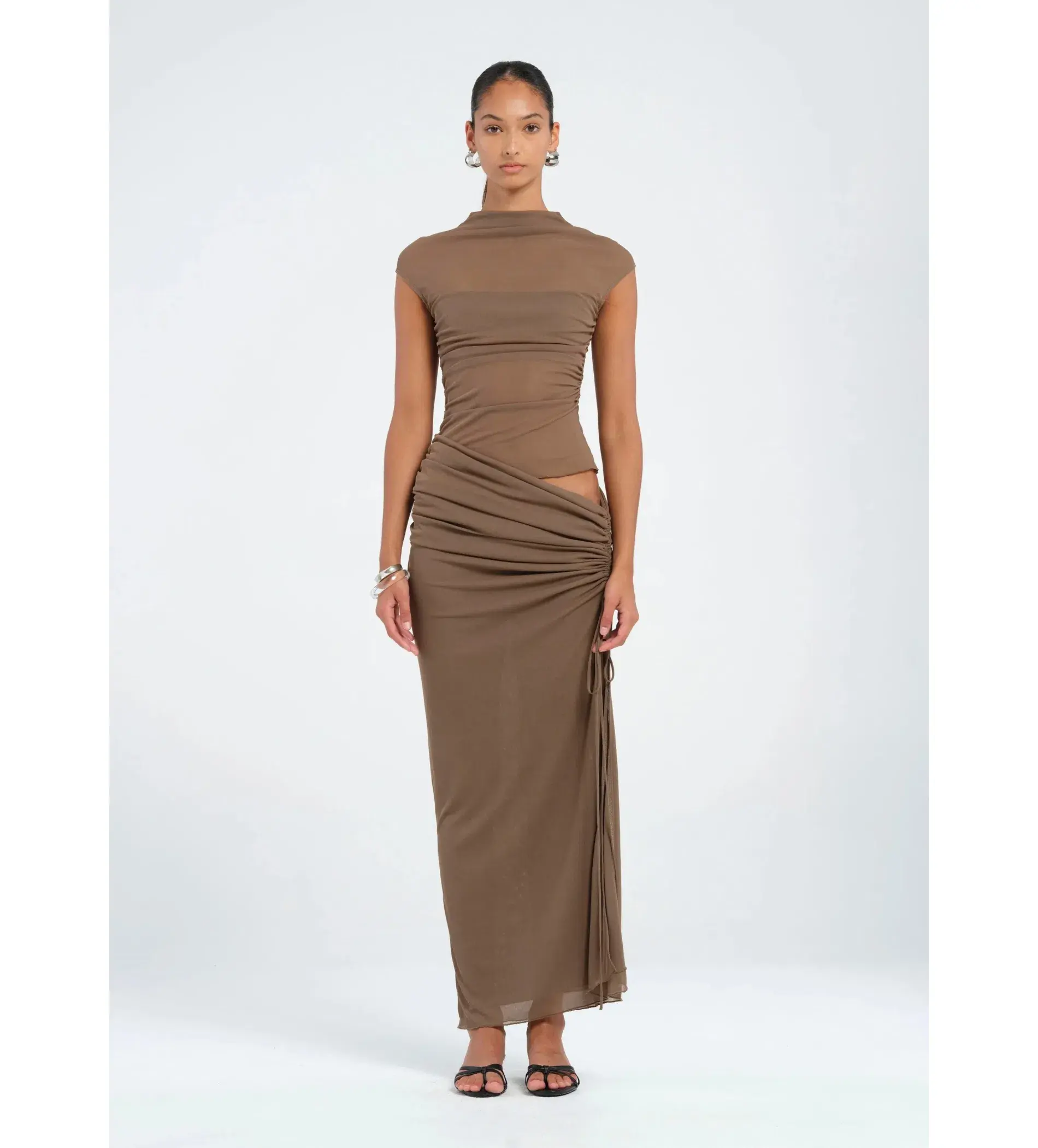 Benni Milo Mesh Maxi Dress Mushroom Size AU 12 - Image 1