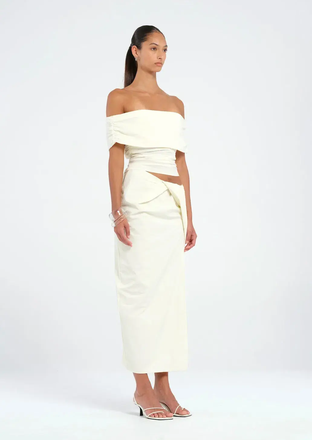 BENNI Rudi Off-Shoulder Top & Midi Skirt in cream Size 8 / AU 8 - Image 2