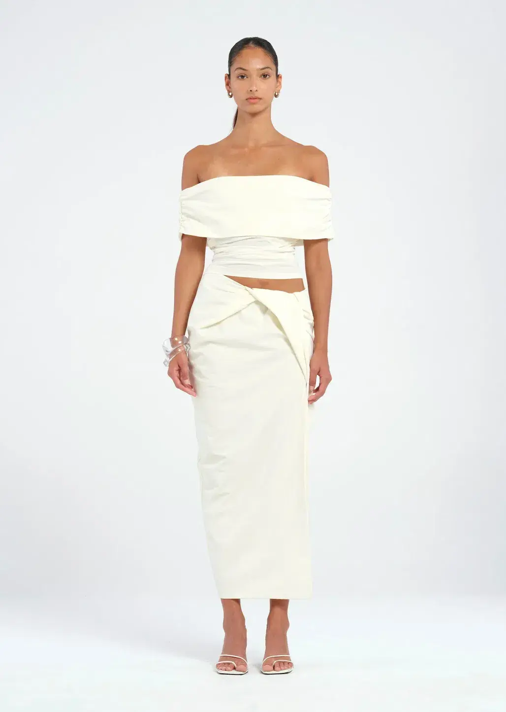 BENNI Rudi Off-Shoulder Top & Midi Skirt in cream Size 8 / AU 8 - Image 1