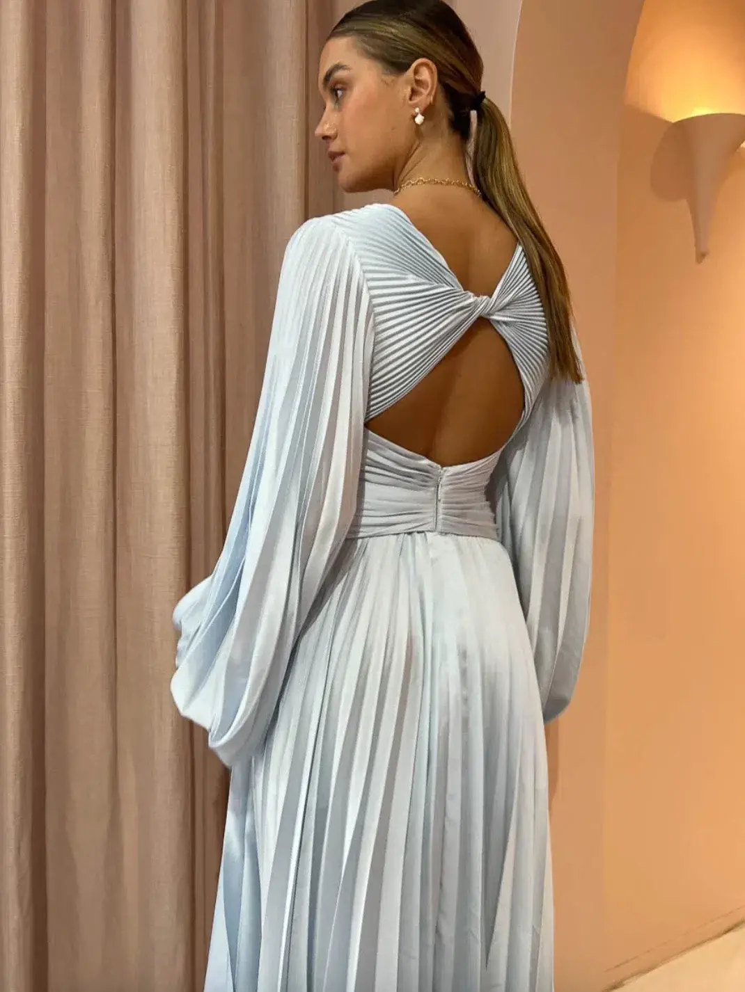 Acler Palms Pleat Dress Long Ice Blue Size AU 12 - Image 3