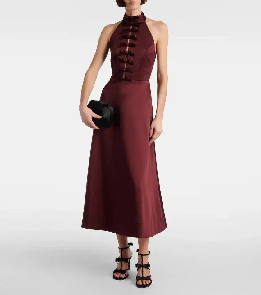 Rebecca Vallance Merlot Halter Midi Dress Burgundy Size 6 - Image 1