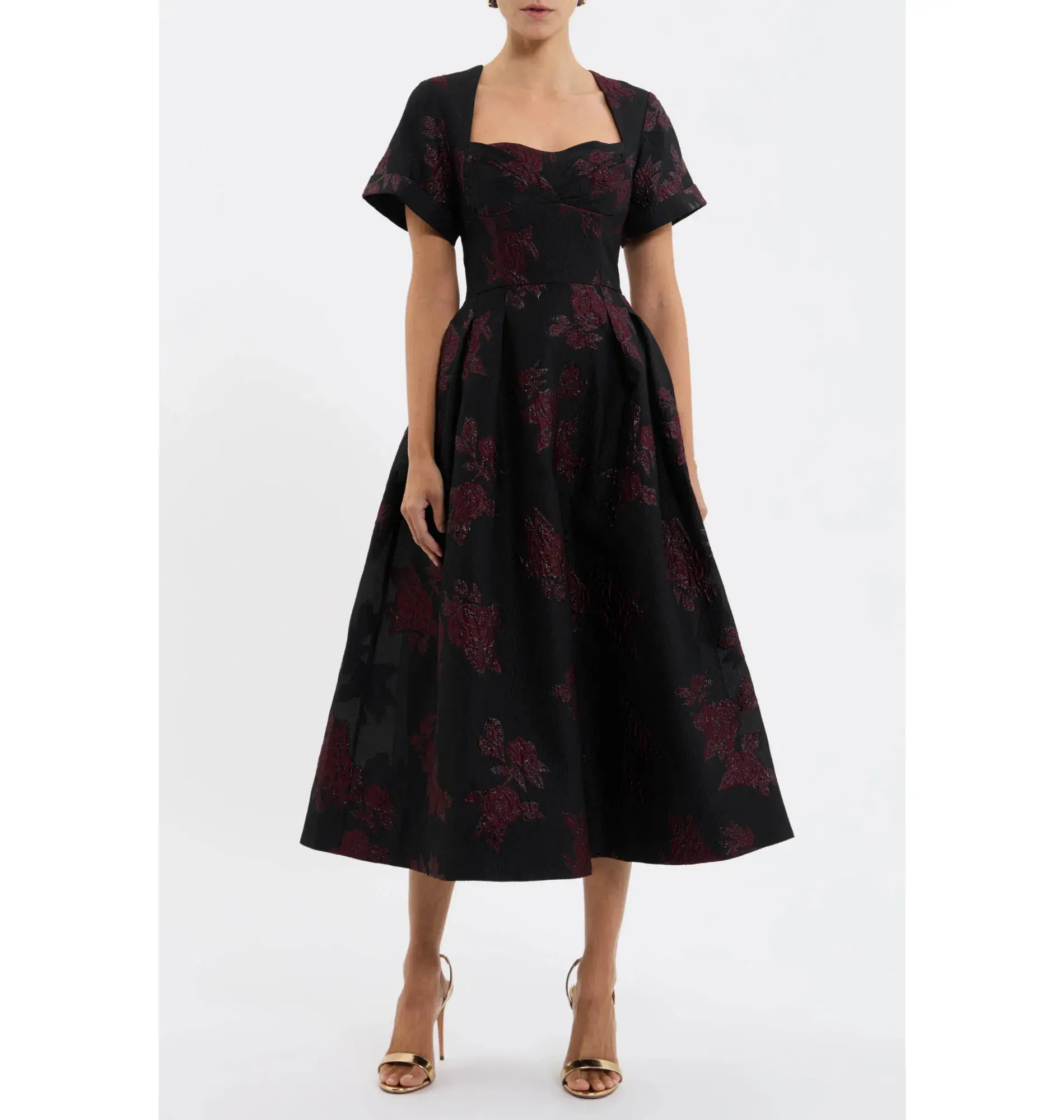 Rebecca Vallance Florentina Midi Dress Black Floral Size AU 12 - Image 1