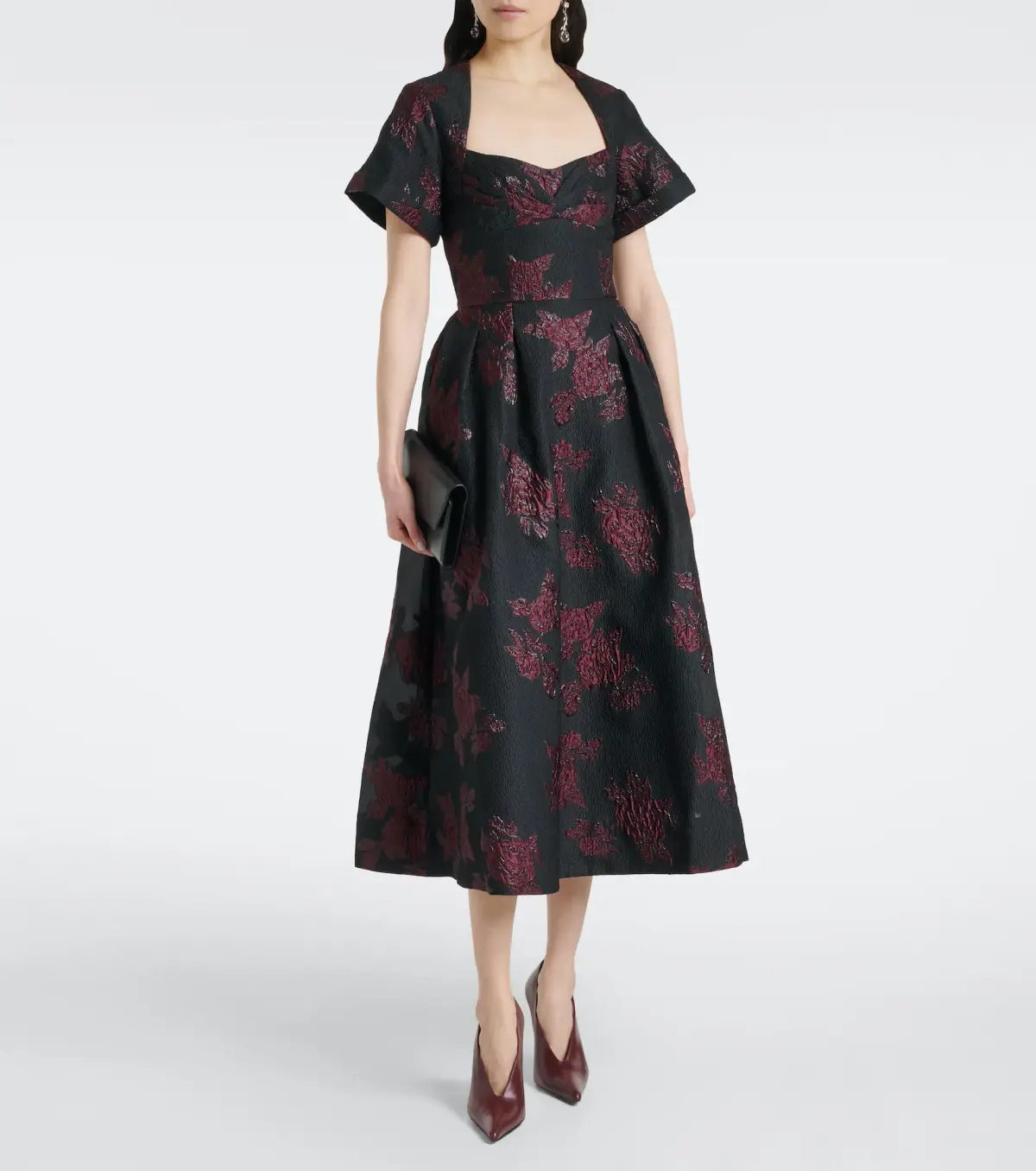 Rebecca Vallance Florentina Midi Dress Black/Wine Floral Size 14 - Image 1