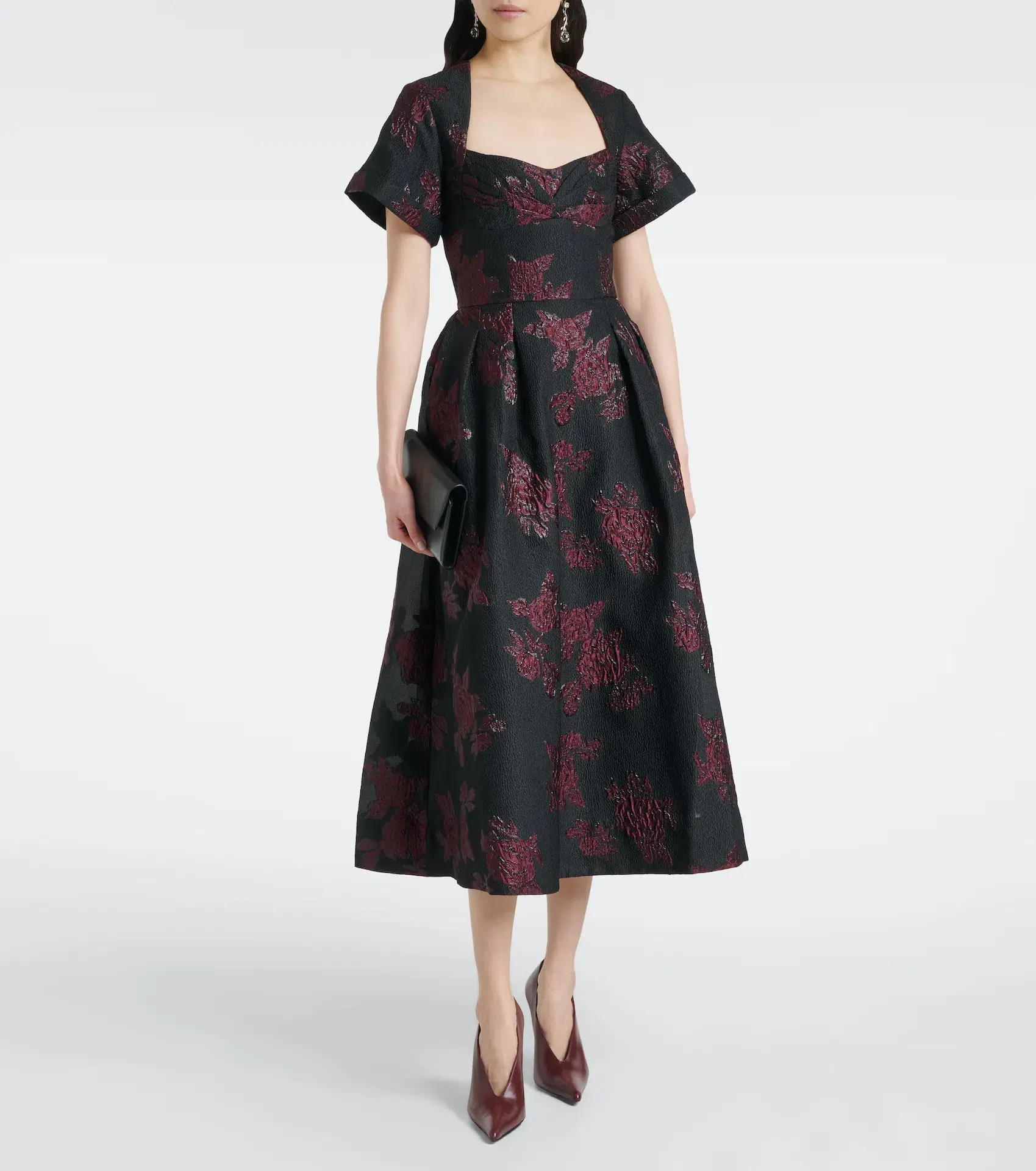 Rebecca Vallance Florentina Midi Dress Black/Wine Floral Size 14 - Image 1