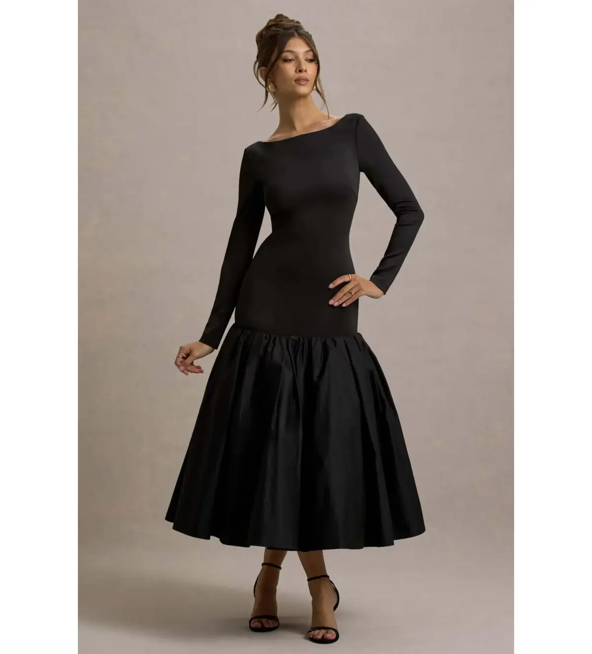 Club L London Perpetua Drop-Waist Midi Dress with Volume Skirt Black Size AU 10 - Image 1