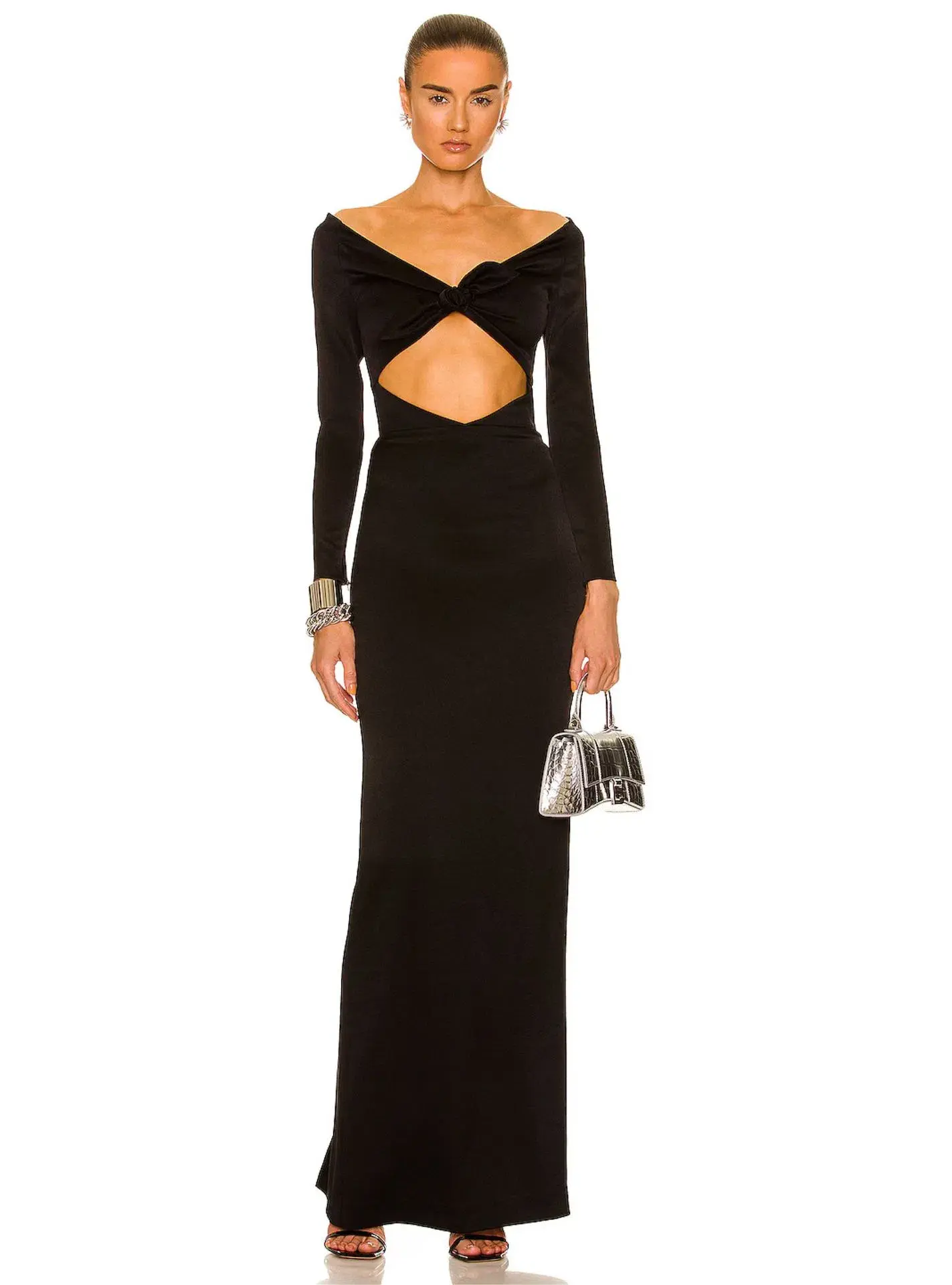 Alex Perry Lorne Bow Tie Cut Out Off-Shoulder Maxi Dress Black Size AU 6 - Image 1