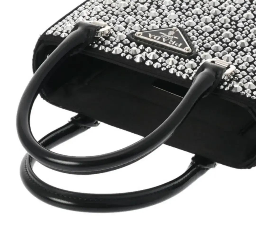 Prada Crystal Mini Tote Bag Black for rent on The Volte - main image
