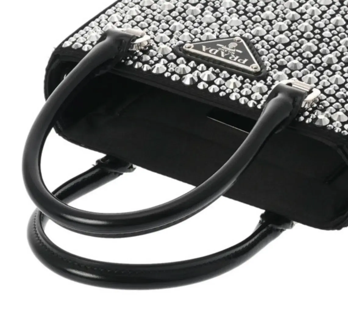 Prada Crystal Mini Tote Bag Black - Image 3