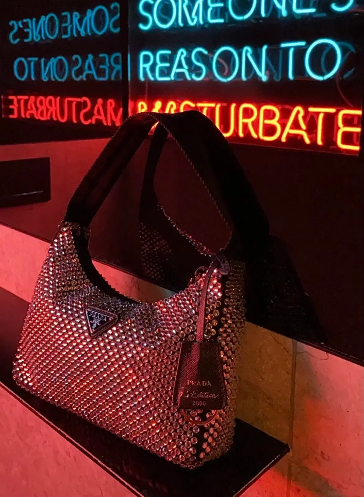 Prada Reedition Crystal Studded Black Bag - Image 4