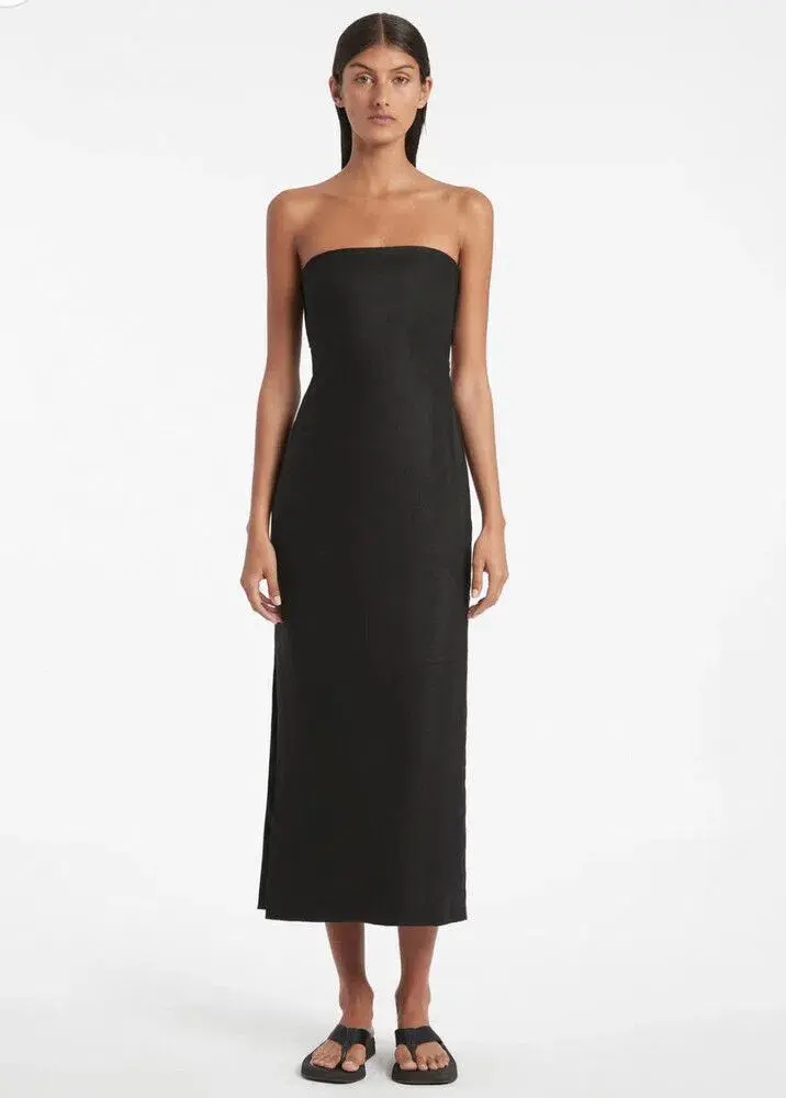 Sir The Label Ava Linen Strapless Midi Dress Black Size 0/AU 6  - Image 1