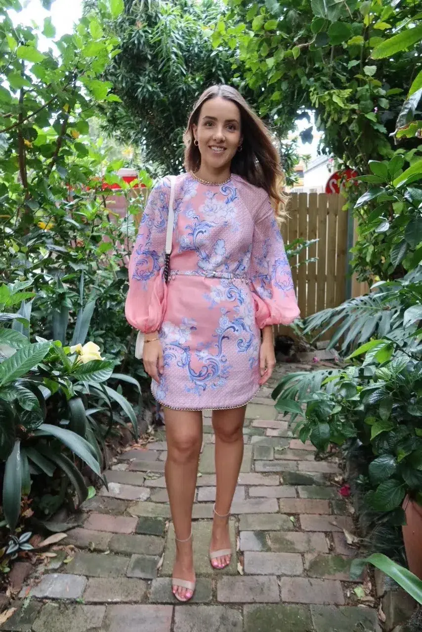 Zimmermann Postcard Mini Dress Swirl Floral Coral Print Size 0 / Au 8 for rent on The Volte - main image