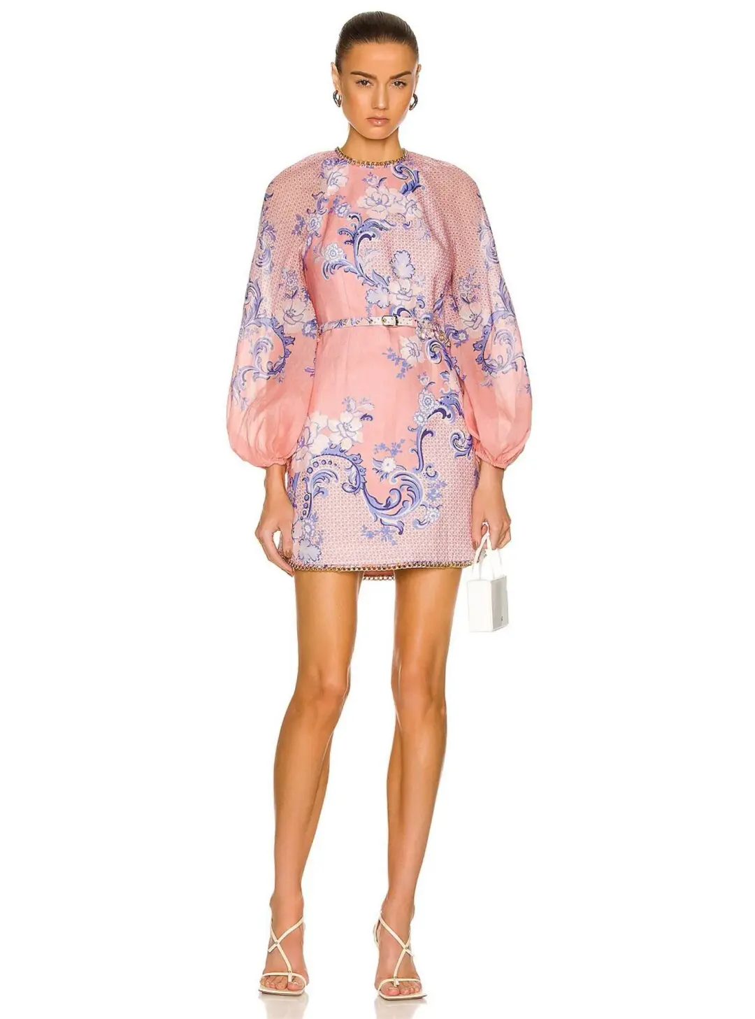 Zimmermann Postcard Mini Dress Swirl Floral Coral Print Size 0 / Au 8 for rent on The Volte - main image
