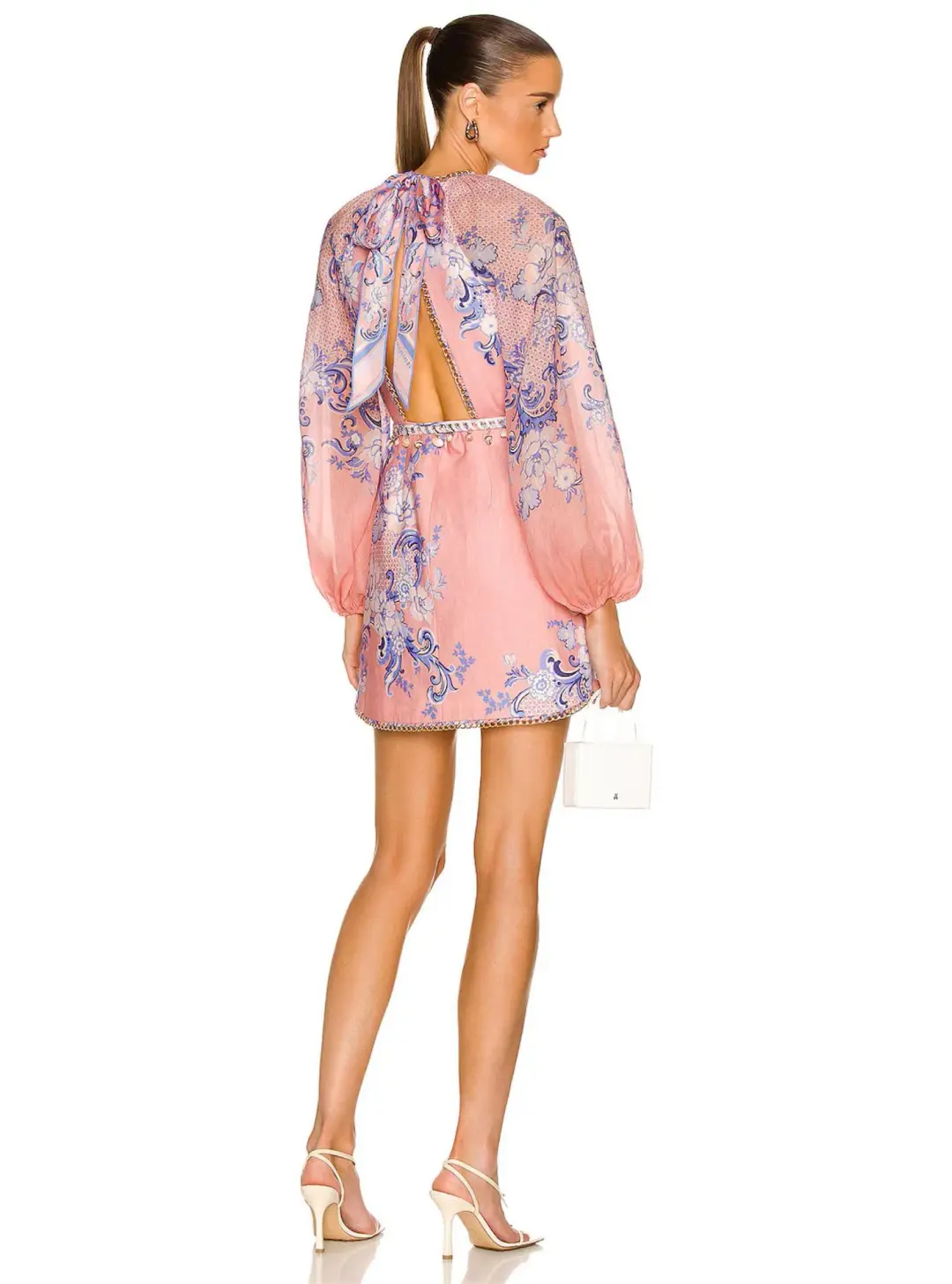 Zimmermann Postcard Mini Dress Swirl Floral Coral Print Size 0 / Au 8 for rent on The Volte - main image