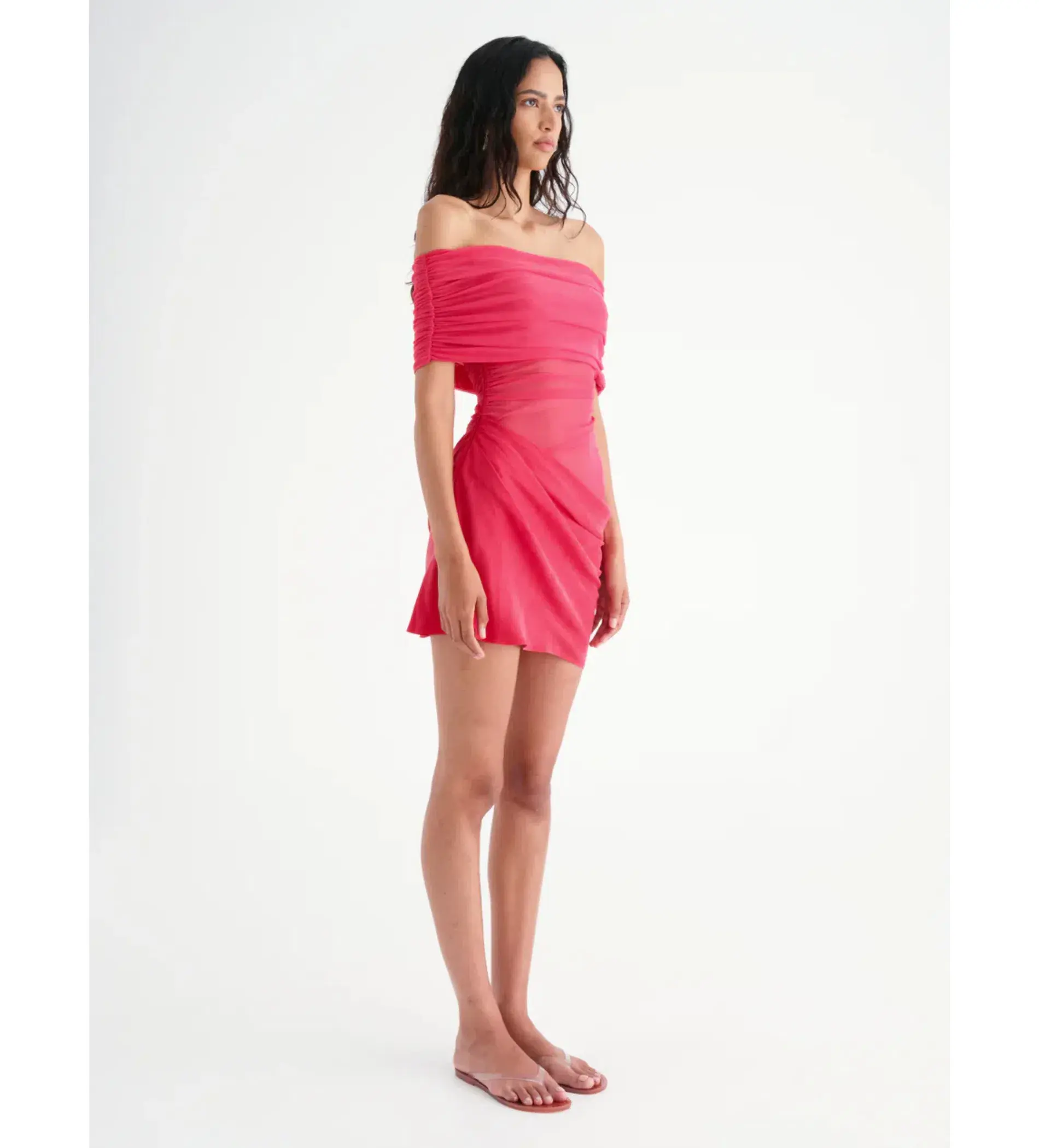 Nico Off Shoulder Mini Dress in Watermelon Size AU 12 - Image 2