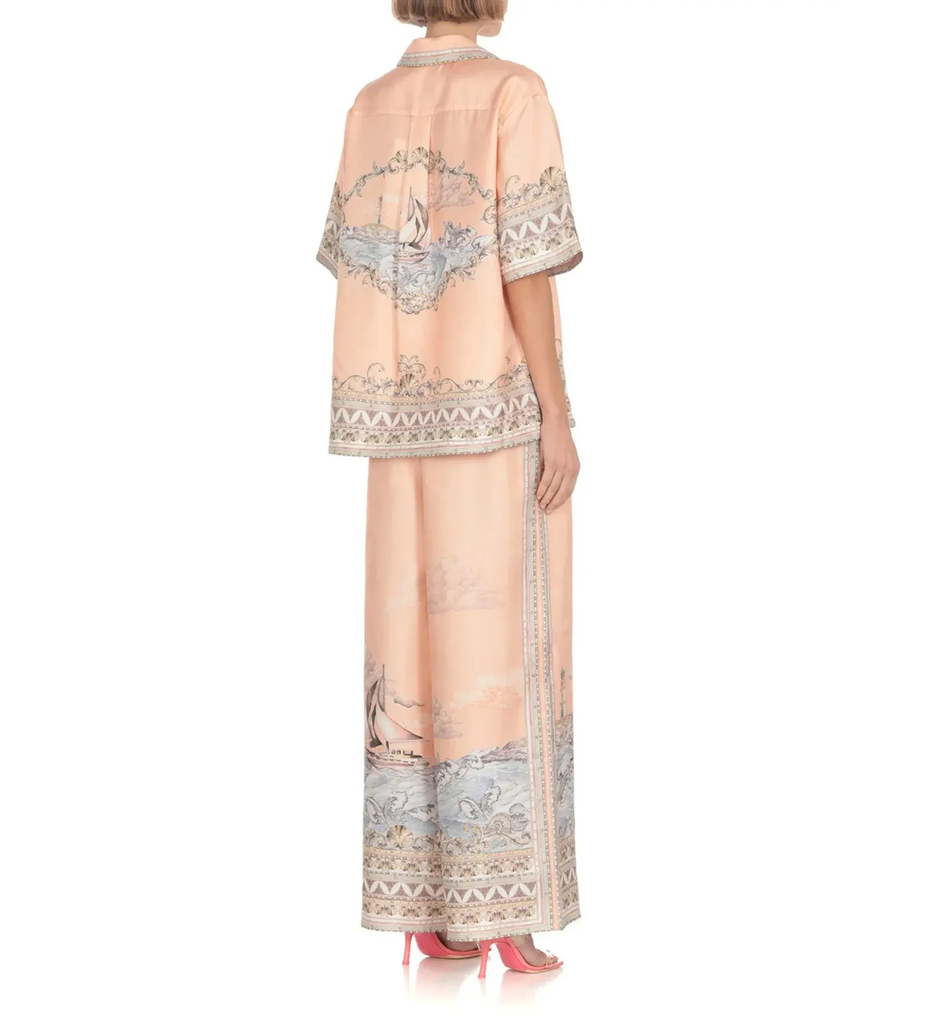 Zimmermann High Tide Oversized Silk Shirt and Trouser Set Pink Print Size 0P/AU 6P - Image 4