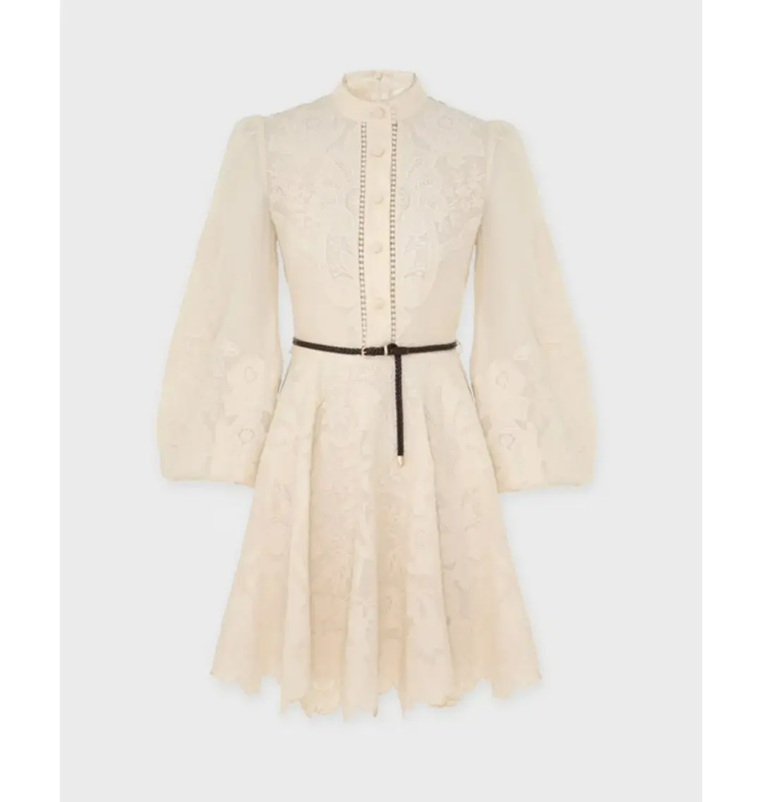 Zimmermann Ottie Emrbroidered Mini Dress Cream Size 1  for rent on The Volte - main image