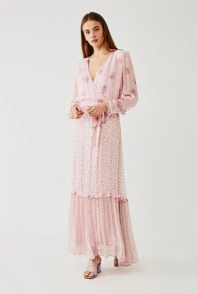 Ghost Avery Pink Floral Maxi Dress Size AU 12 - Image 1
