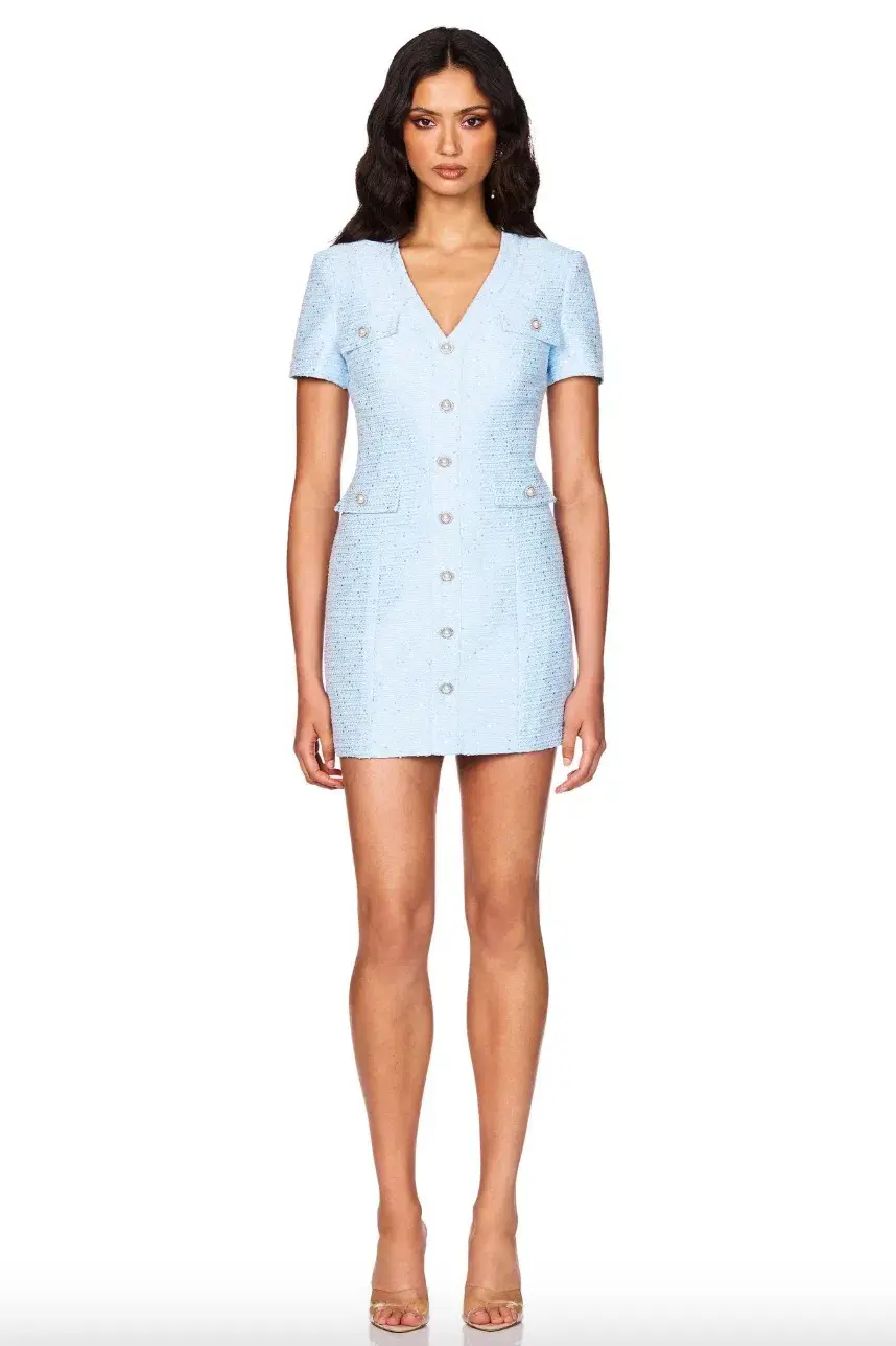 Nookie Tarsha Tweed Mini Dress Blue Size 10 - Image 1