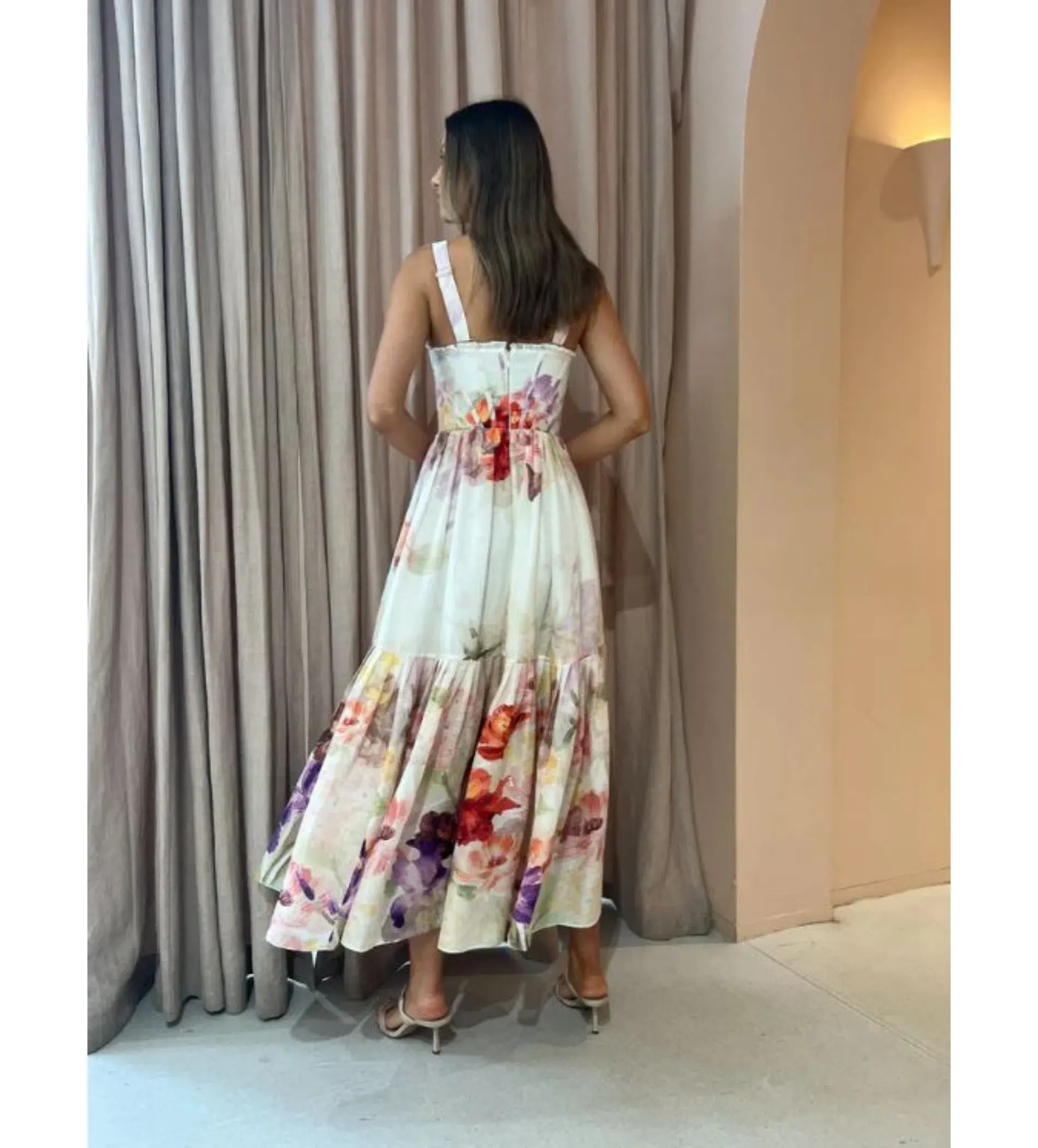 Leo Lin Rose Bustier Midi Dress Cascade Print Size AU 10 - Image 4