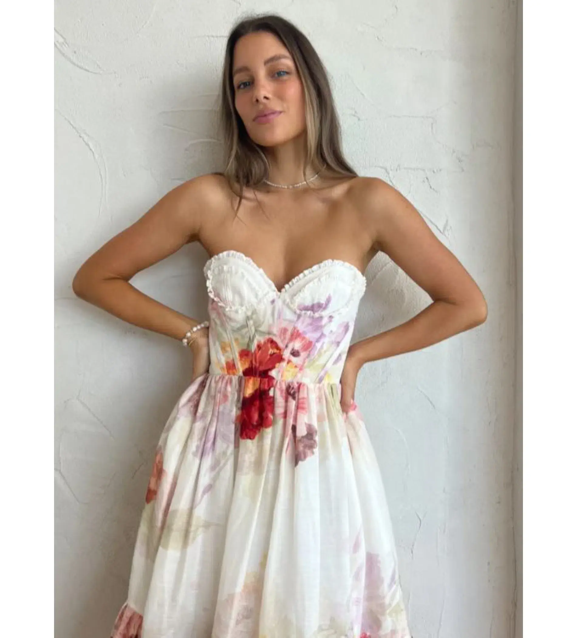 Leo Lin Rose Bustier Midi Dress Cascade Print Size AU 10 - Image 7