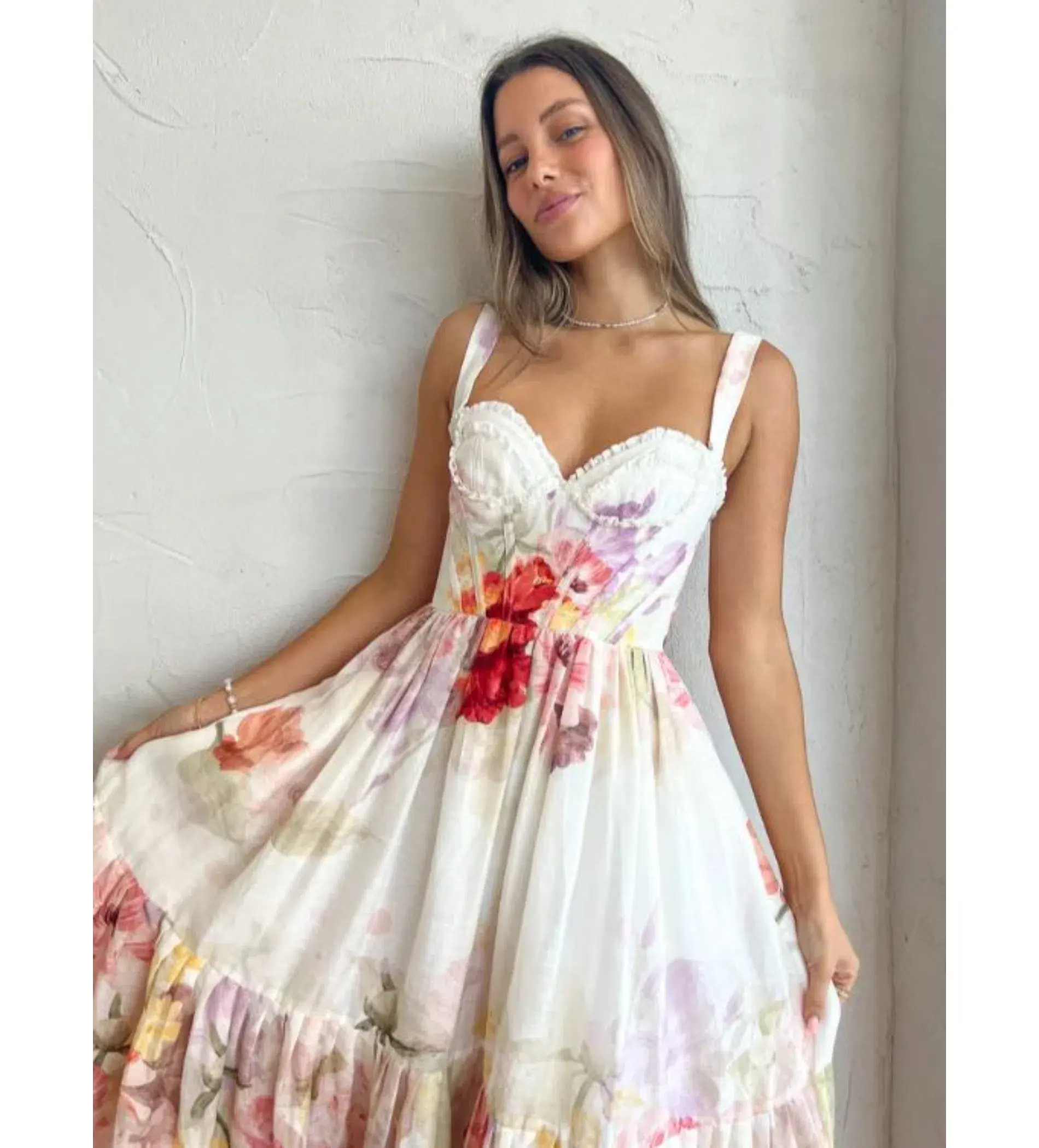 Leo Lin Rose Bustier Midi Dress Cascade Print Size AU 10 - Image 6
