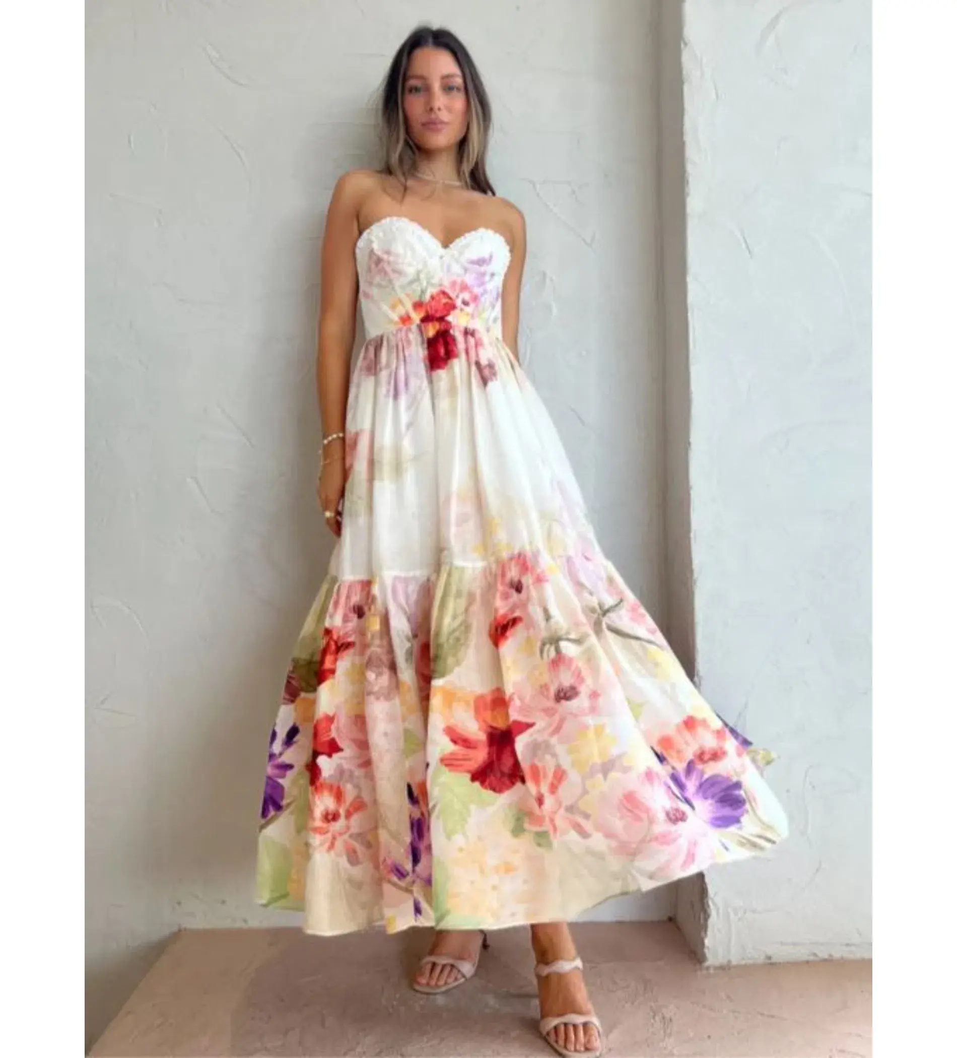 Leo Lin Rose Bustier Midi Dress Cascade Print Size AU 10 - Image 2