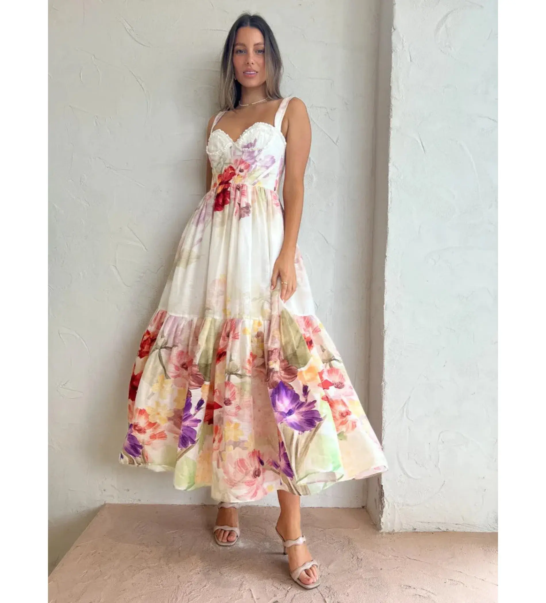 Leo Lin Rose Bustier Midi Dress Cascade Print Size AU 10 - Image 1