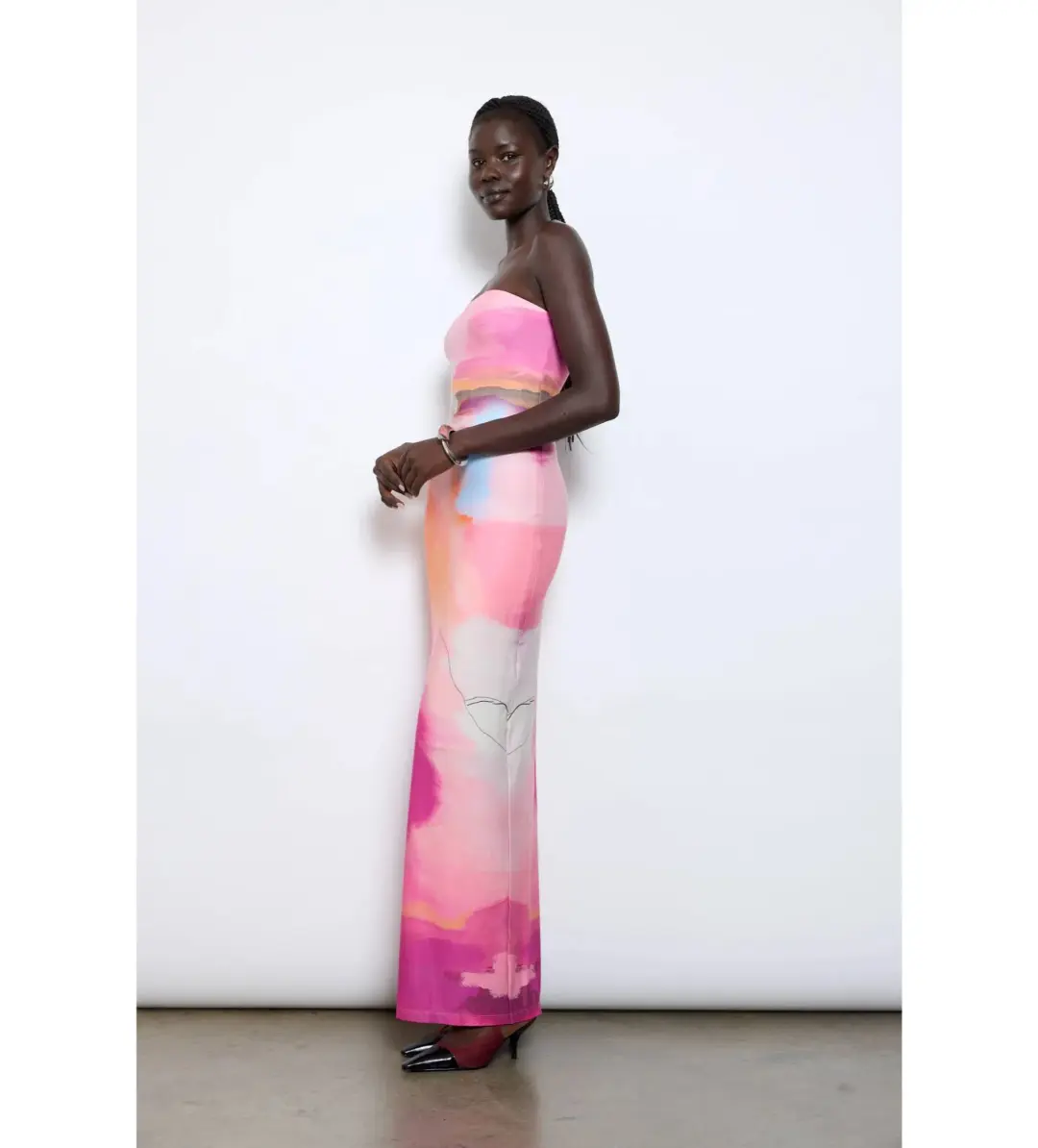 With Harper Lu - Strapless Slip Dress in Abstract Art Size AU 6 for rent on The Volte - main image