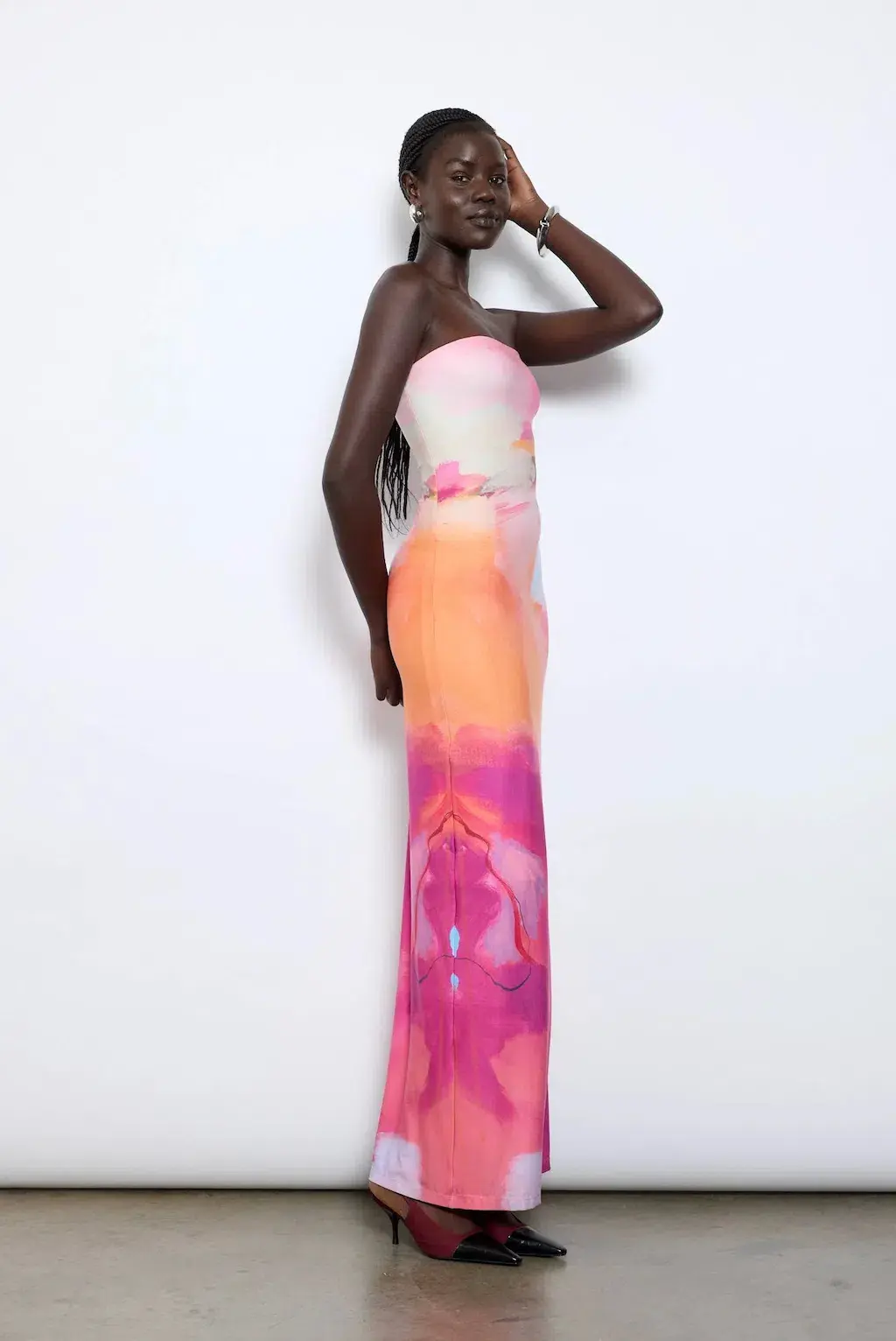 With Harper Lu Strapless Slip Dress Abstract Art Multi Print Size 8 - Image 2
