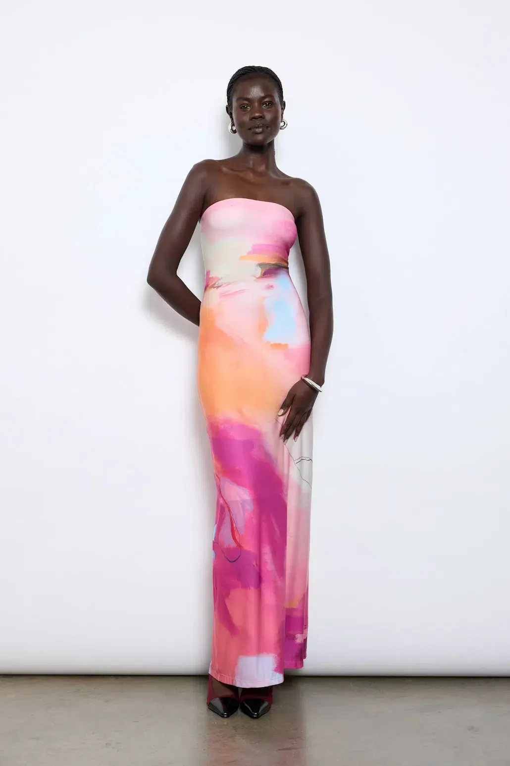 With Harper Lu Strapless Slip Dress Abstract Art Multi Print Size 8 for rent on The Volte - main image