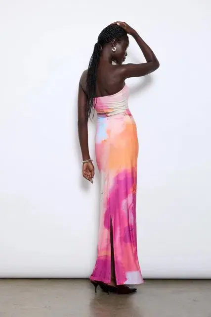 With Harper Lu Strapless Slip Maxi Dress Abstract Art Size M/AU 10 - Image 7