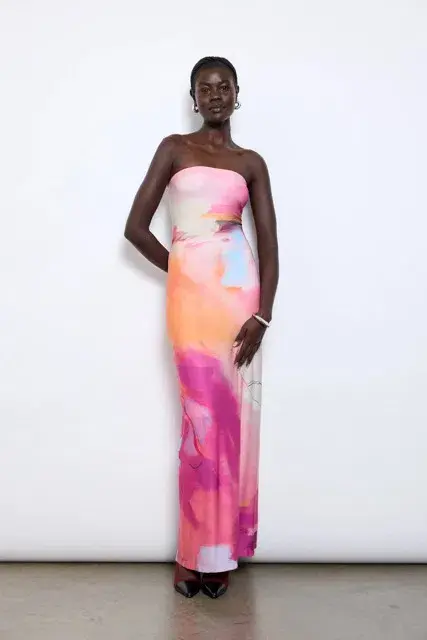 With Harper Lu Strapless Slip Maxi Dress Abstract Art Size M/AU 10 for rent on The Volte - main image