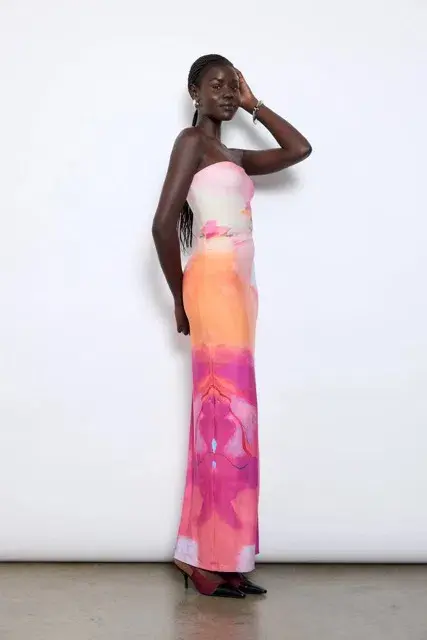 With Harper Lu Strapless Slip Maxi Dress Abstract Art Size M/AU 10 - Image 3