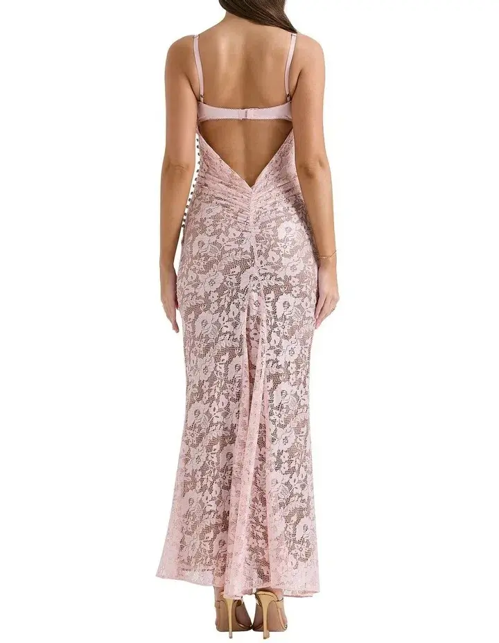 House of CB Azzurra Lace Godet Gown in Pink Size 8 - Image 3
