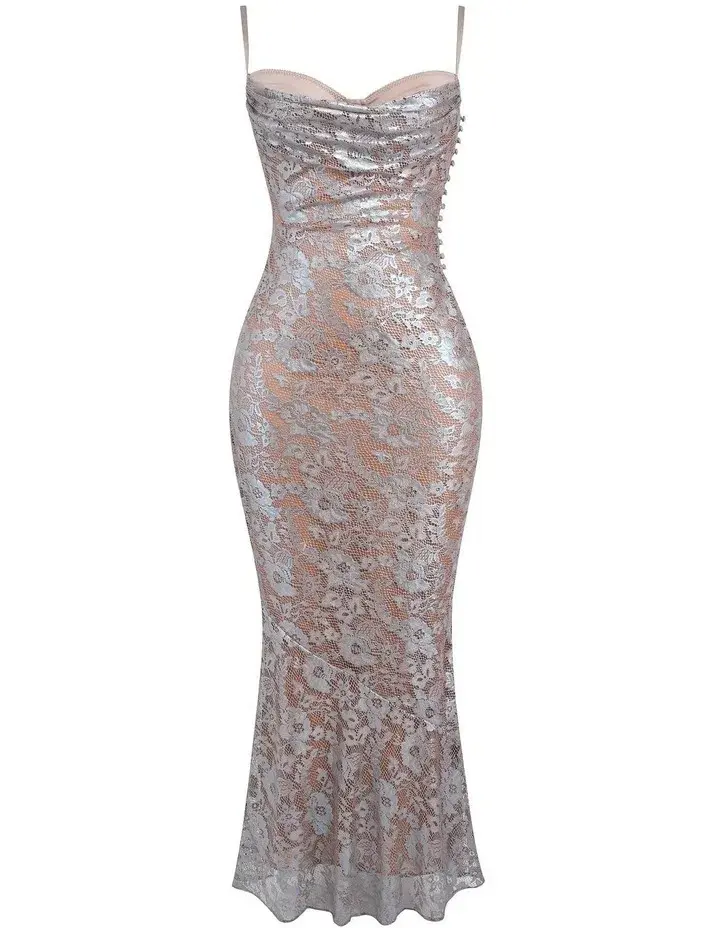 House of CB Azzurra Lace Godet Gown in Ice Blue Size S/AU 8 - Image 10