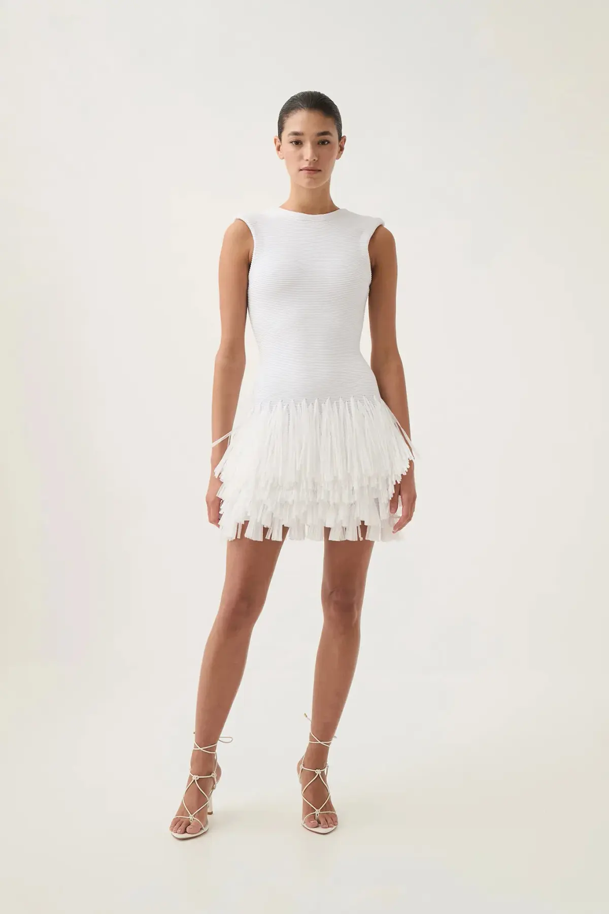 AJE Rushes Raffia Knit Mini Dress White Size AU 8 - Image 1