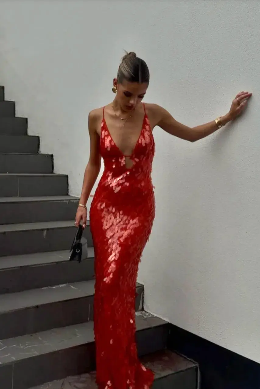 Misha Sapphire Sequin Maxi Dress Red Size AU 6 - Image 2