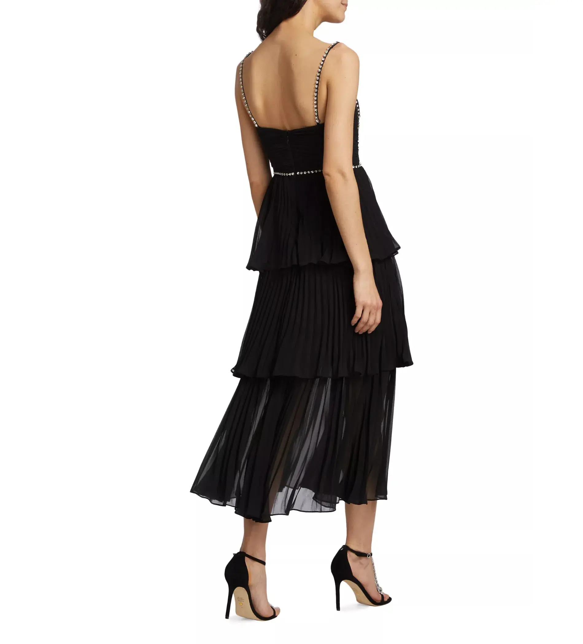 Self Portrait Chiffon Tiered Midi Dress in Black Size AU 10 - Image 3