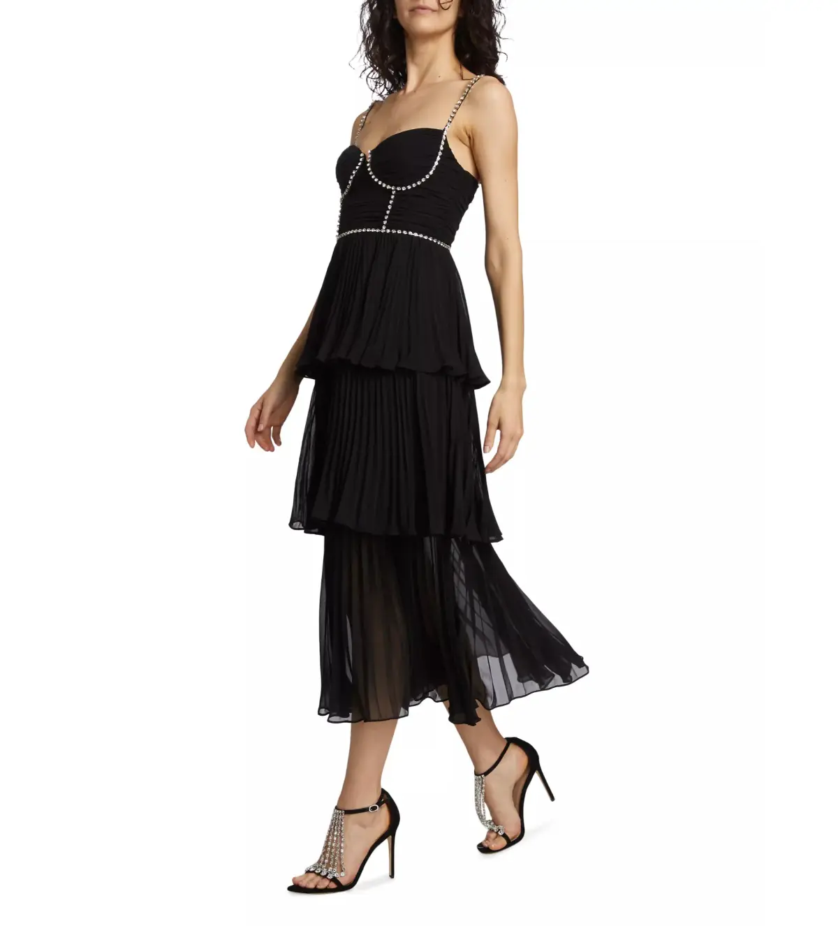 Self Portrait Chiffon Tiered Midi Dress in Black Size AU 10 - Image 4