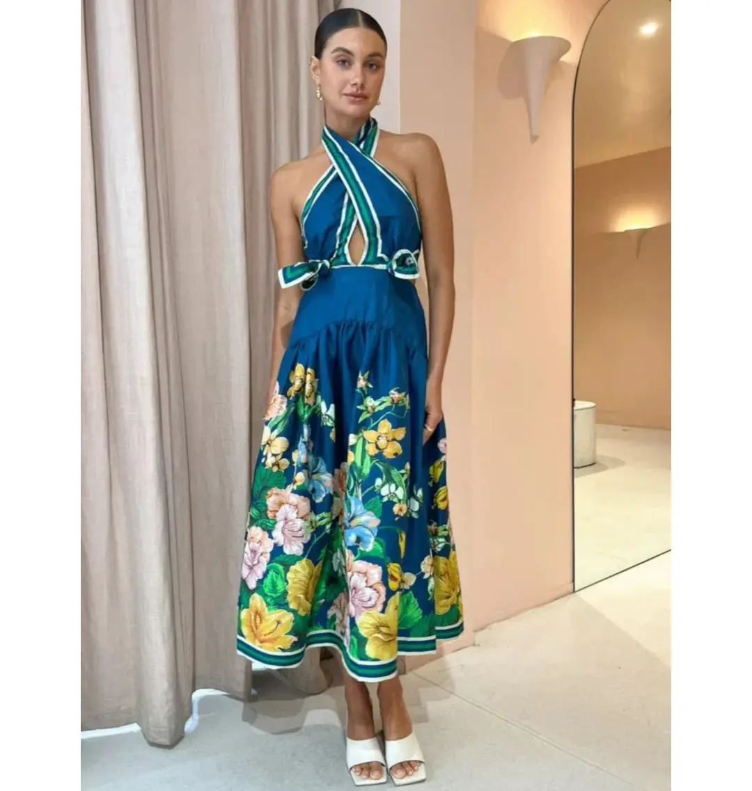 Alemais Lyla Halter Midi Dress Royal Blue Size AU 10 for rent on The Volte - main image