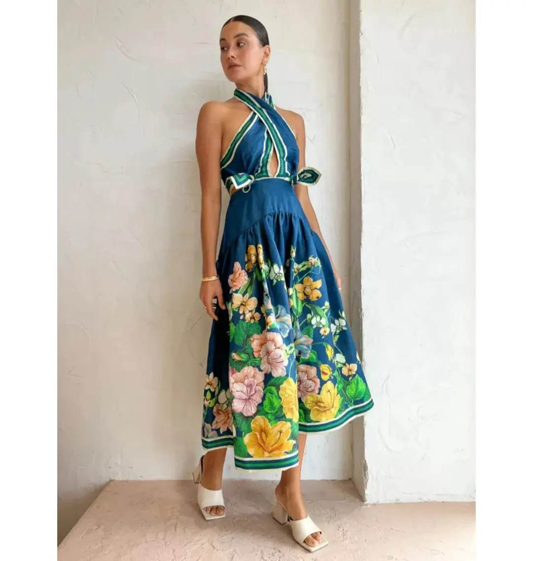 Alemais Lyla Halter Midi Dress Royal Blue Size AU 10 for rent on The Volte - main image