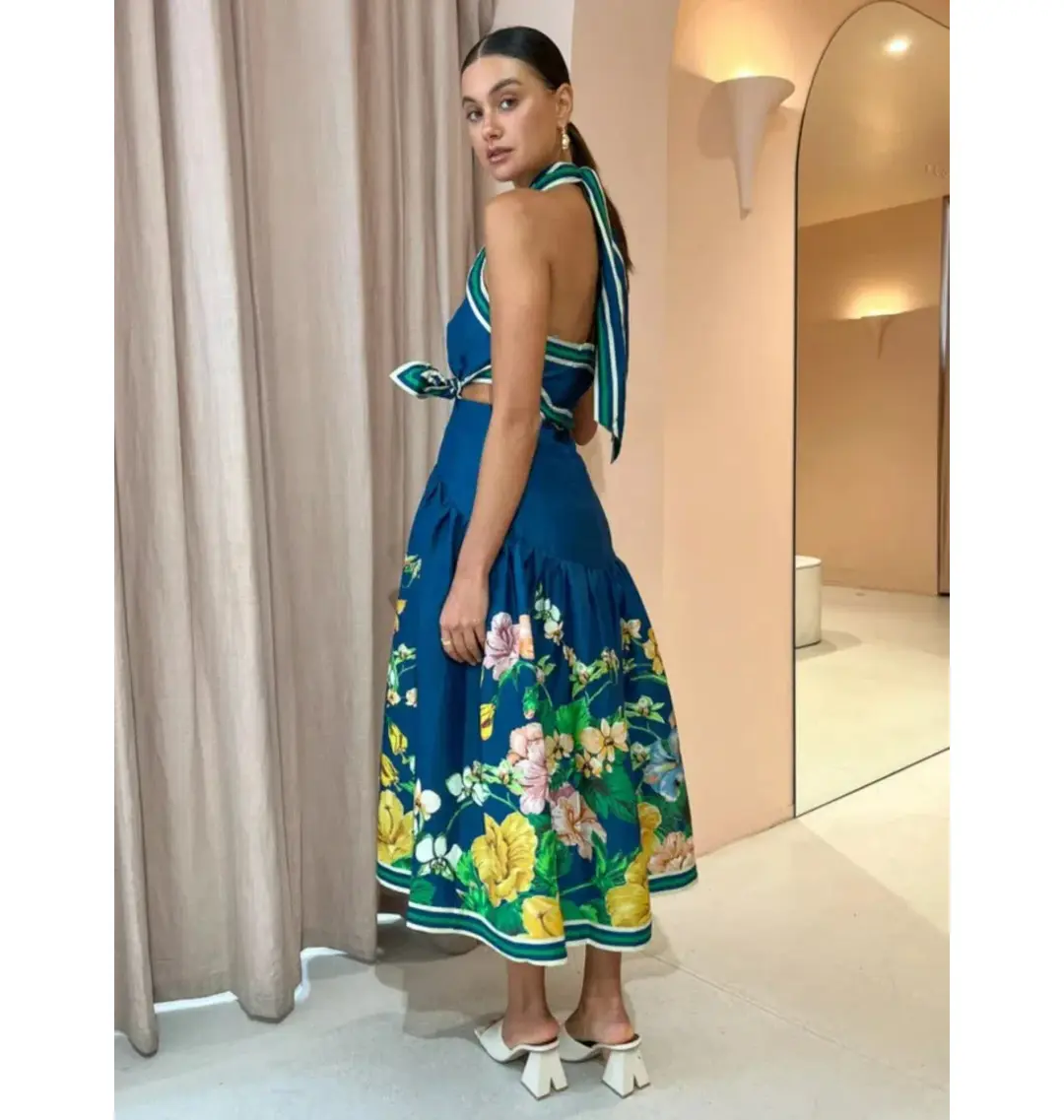 Alemais Lyla Halter Midi Dress Royal Blue Size AU 10 for rent on The Volte - main image